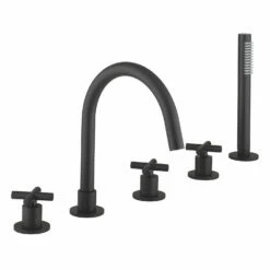 Crosswater MPRO 5 Hole Bath Mixer Tap & Shower Handset With Crosshead Handles - Brushed Stainless Steel Effect