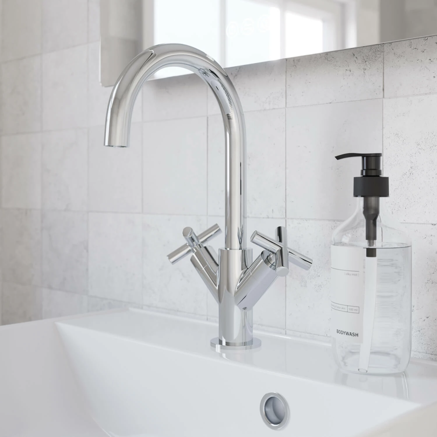 Crosswater MPRO Mono Basin Mixer Tap With Crosshead Handles - Brushed Stainless Steel Effect 4 Crosswater MPRO Mono Basin Mixer Tap With Crosshead Handles - Brushed Stainless Steel Effect - Image 2