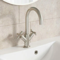 Crosswater MPRO Mono Basin Mixer Tap With Crosshead Handles - Brushed Stainless Steel Effect