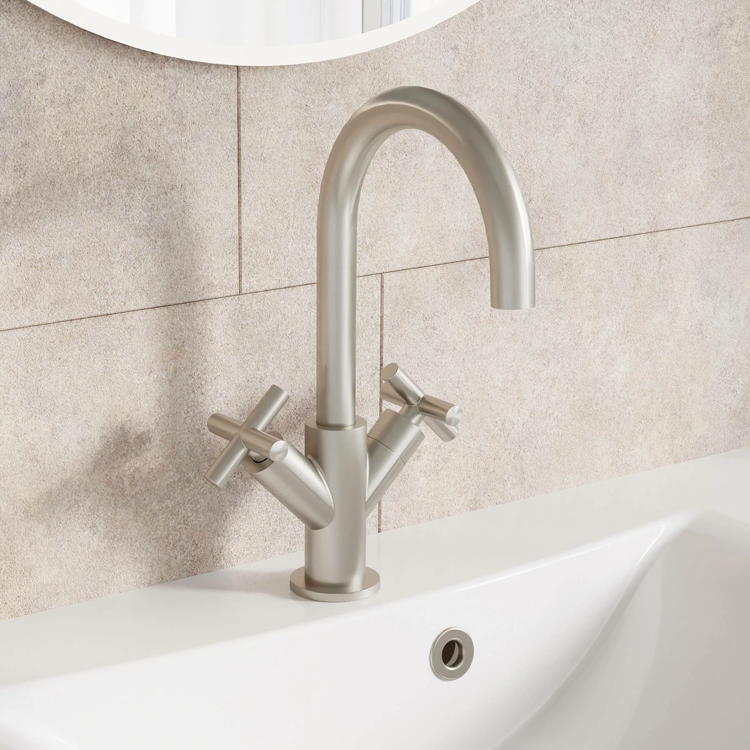 Crosswater MPRO Mono Basin Mixer Tap With Crosshead Handles - Brushed Stainless Steel Effect 3 Crosswater MPRO Mono Basin Mixer Tap With Crosshead Handles - Brushed Stainless Steel Effect