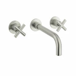 Crosswater MPRO 3 Hole Wall Mounted Basin Mixer Tap With Crosshead Handles - Brushed Stainless Steel Effect 16 Crosswater MPRO 3 Hole Wall Mounted Basin Mixer Tap With Crosshead Handles - Brushed Stainless Steel Effect -TAP WAREHOUSE Shop crosswater mpro crosshead steel 3 hole wall basin tap cutout