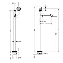 Crosswater MPRO Industrial Floorstanding Bath & Shower Mixer Tap - Unlacquered Brushed Brass 9 Crosswater MPRO Industrial Floorstanding Bath & Shower Mixer Tap - Unlacquered Brushed Brass -TAP WAREHOUSE Shop crosswater mpro industrial floor mounted bath mixer tech 1