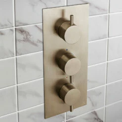 Crosswater MPRO 2 Outlet 3 Handle Shower Bundle - Brushed Brass -TAP WAREHOUSE Shop crosswater mpro shower bundle 3 handle valve brushed brass