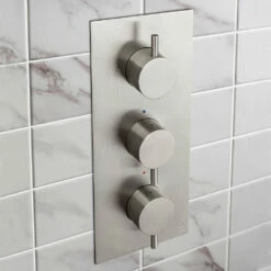 Crosswater MPRO 2 Outlet 3 Handle Shower Bundle - Brushed Stainless Steel Effect -TAP WAREHOUSE Shop crosswater mpro shower bundle 3 handle valve brushed steel