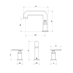 Crosswater Union 3 Hole Basin Mixer Tap With Red Levers - Chrome 7 Crosswater Union 3 Hole Basin Mixer Tap With Red Levers - Chrome -TAP WAREHOUSE Shop crosswater union 3 hole basin tap levers technical drawing 3