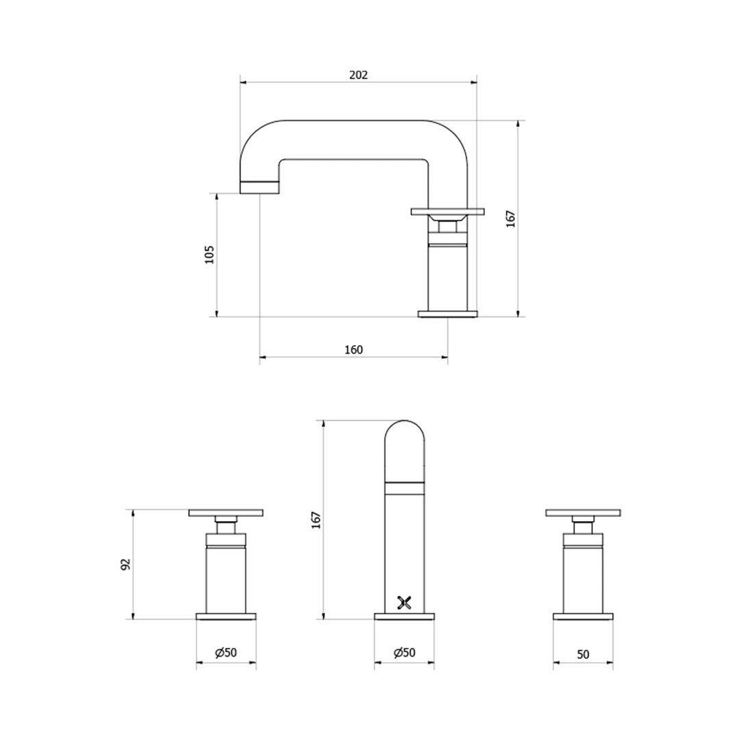 Crosswater Union 3 Hole Basin Mixer Tap With Wheels - Brushed Brass 5 Crosswater Union 3 Hole Basin Mixer Tap With Wheels - Brushed Brass - Image 3