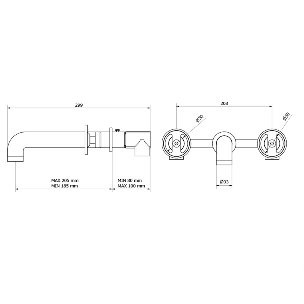 Crosswater Union 3 Hole Wall Mounted Basin Mixer Tap With Wheels - Chrome 4 Crosswater Union 3 Hole Wall Mounted Basin Mixer Tap With Wheels - Chrome - Image 2
