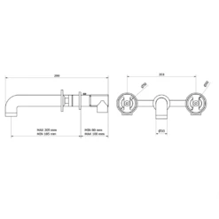 Crosswater Union 3 Hole Wall Mounted Basin Mixer Tap With Wheels - Brushed Brass -TAP WAREHOUSE Shop crosswater union 3 hole wall mounted basin tap wheels technical