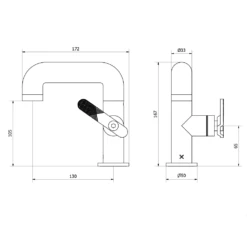 Crosswater Union WRAS Approved Mono Basin Mixer Tap - Matt Black 7 Crosswater Union WRAS Approved Mono Basin Mixer Tap - Matt Black -TAP WAREHOUSE Shop crosswater union basin tap technical drawing 3