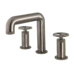 Crosswater Union 3 Hole Basin Mixer Tap With Wheels - Brushed Black Chrome -TAP WAREHOUSE Shop crosswater union brushed black chrome 3 hole basin tap wheels cutout