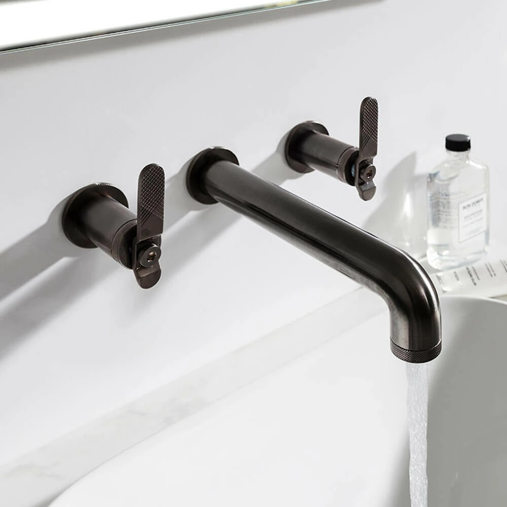 Crosswater Union 3 Hole Wall Mounted Basin Mixer Tap With Levers - Brushed Black Chrome 3 Crosswater Union 3 Hole Wall Mounted Basin Mixer Tap With Levers - Brushed Black Chrome