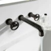 Crosswater Union 3 Hole Wall Mounted Basin Mixer Tap With Wheels - Brushed Black Chrome -TAP WAREHOUSE Shop crosswater union brushed black chrome 3 hole wall mounted basin tap wheels lifestyle