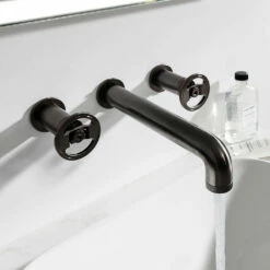 Crosswater Union 3 Hole Wall Mounted Basin Mixer Tap With Wheels - Brushed Black Chrome