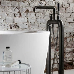 Crosswater Union Floorstanding Bath Shower Mixer Tap With Wheels - Brushed Black Chrome