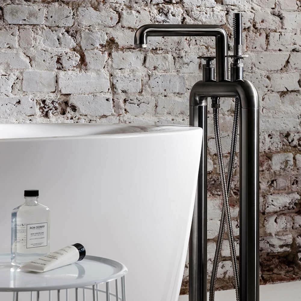 Crosswater Union Floorstanding Bath Shower Mixer Tap With Wheels - Brushed Black Chrome 3 Crosswater Union Floorstanding Bath Shower Mixer Tap With Wheels - Brushed Black Chrome