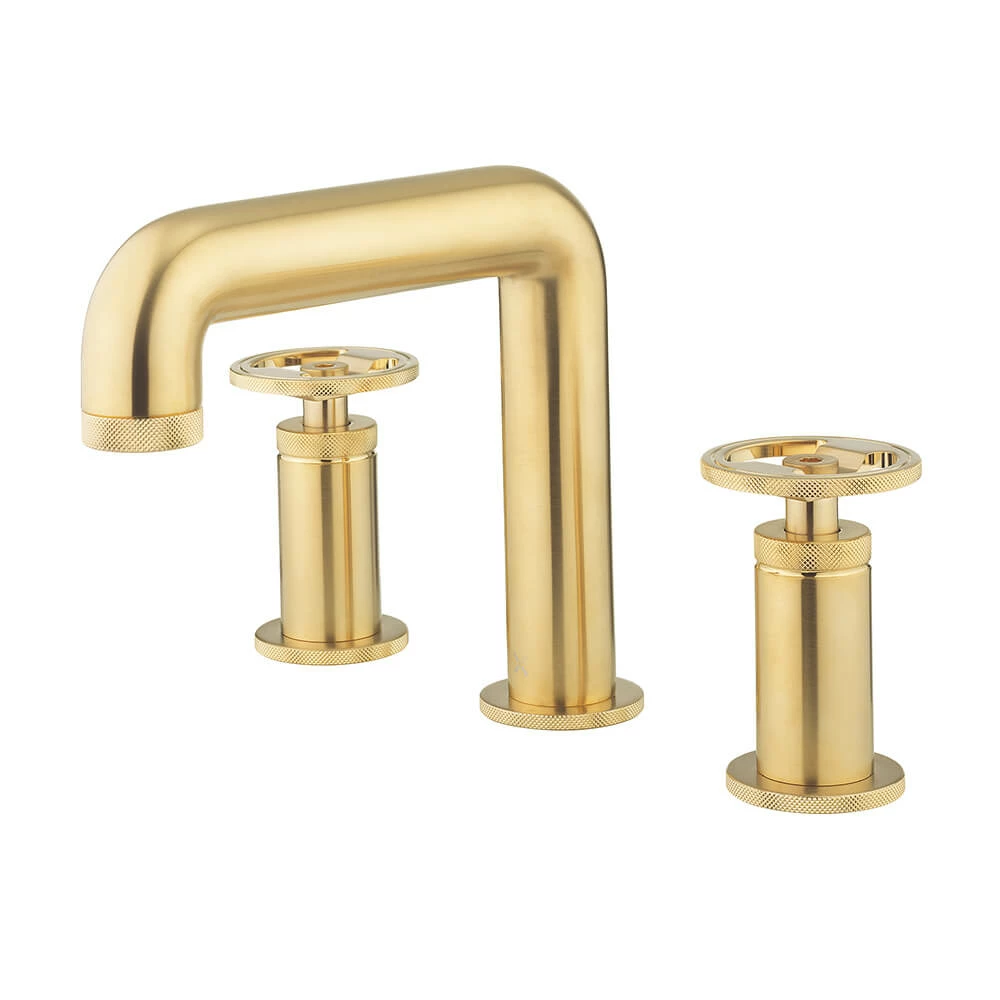 Crosswater Union 3 Hole Basin Mixer Tap With Wheels - Brushed Brass 4 Crosswater Union 3 Hole Basin Mixer Tap With Wheels - Brushed Brass - Image 2