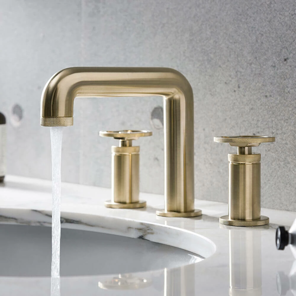Crosswater Union 3 Hole Basin Mixer Tap With Wheels - Brushed Brass 3 Crosswater Union 3 Hole Basin Mixer Tap With Wheels - Brushed Brass