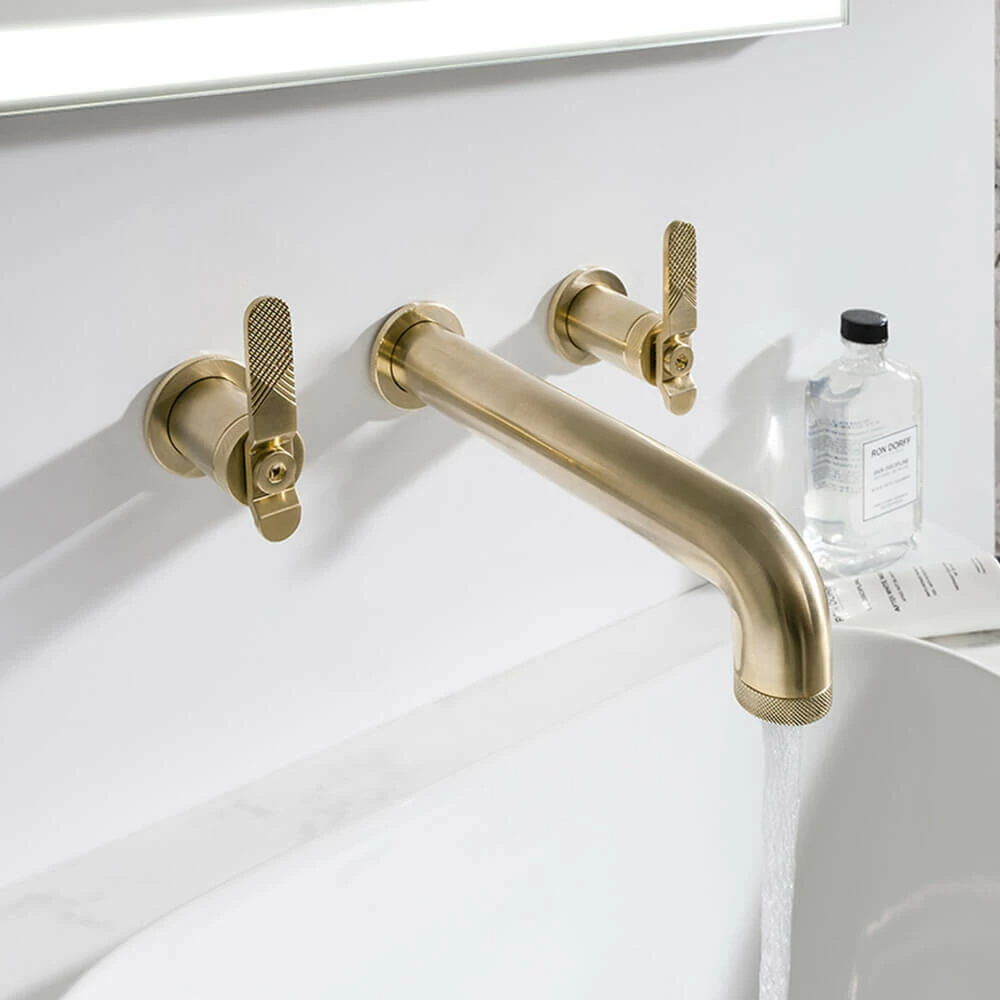 Crosswater Union 3 Hole Wall Mounted Basin Mixer Tap With Levers - Brushed Brass 3 Crosswater Union 3 Hole Wall Mounted Basin Mixer Tap With Levers - Brushed Brass