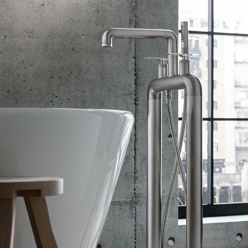 Crosswater Union Floorstanding Bath Shower Mixer Tap With Levers - Brushed Nickel 3 Crosswater Union Floorstanding Bath Shower Mixer Tap With Levers - Brushed Nickel
