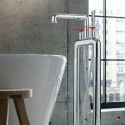 Crosswater Union Floorstanding Bath Shower Mixer Tap With Red Levers - Chrome