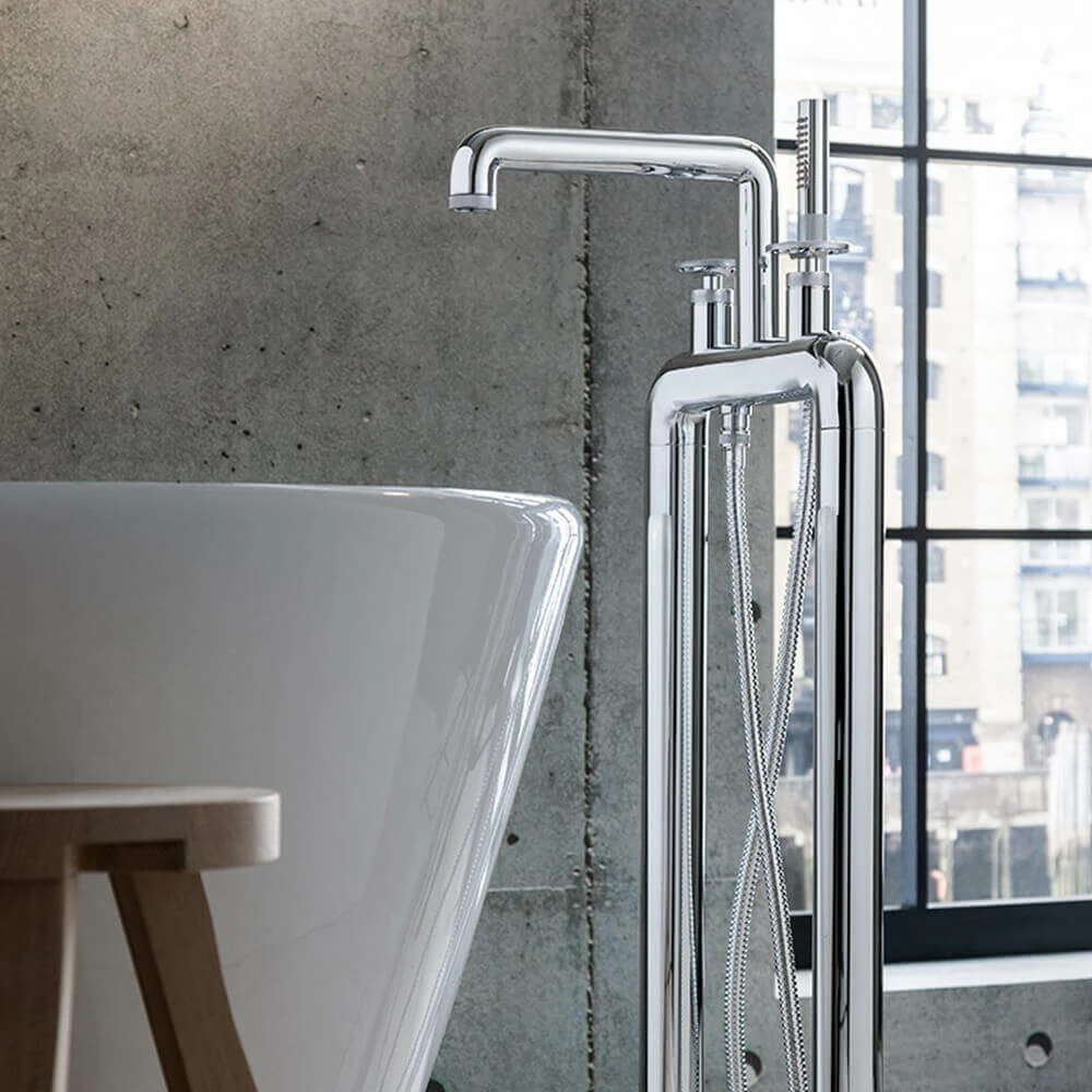 Crosswater Union Floorstanding Bath Shower Mixer Tap With Wheels - Chrome 3 Crosswater Union Floorstanding Bath Shower Mixer Tap With Wheels - Chrome