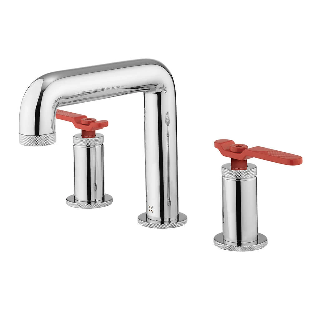Crosswater Union 3 Hole Basin Mixer Tap With Red Levers - Chrome 4 Crosswater Union 3 Hole Basin Mixer Tap With Red Levers - Chrome - Image 2