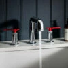 Crosswater Union 3 Hole Basin Mixer Tap With Red Levers - Chrome 1 Crosswater Union 3 Hole Basin Mixer Tap With Red Levers - Chrome -TAP WAREHOUSE Shop crosswater union chrome red handles 3 hole basin tap levers lifestyle