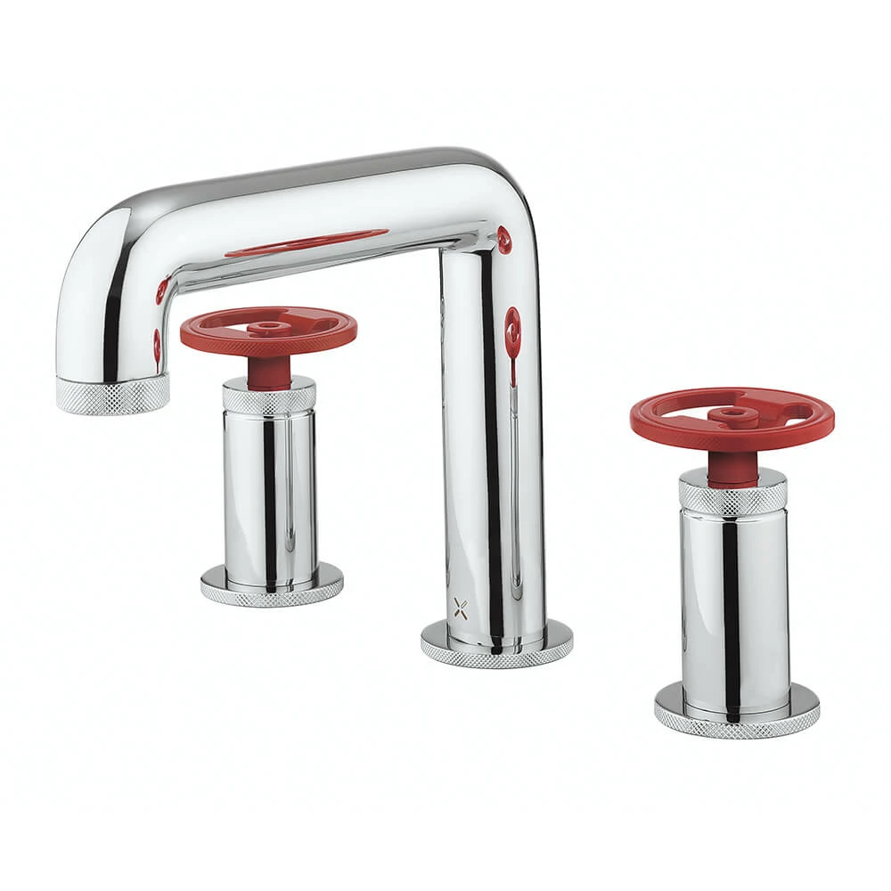 Crosswater Union 3 Hole Basin Mixer Tap With Red Wheels - Chrome 4 Crosswater Union 3 Hole Basin Mixer Tap With Red Wheels - Chrome - Image 2