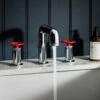 Crosswater Union 3 Hole Basin Mixer Tap With Red Wheels - Chrome 1 Crosswater Union 3 Hole Basin Mixer Tap With Red Wheels - Chrome -TAP WAREHOUSE Shop crosswater union chrome red handles 3 hole basin tap wheels lifestyle