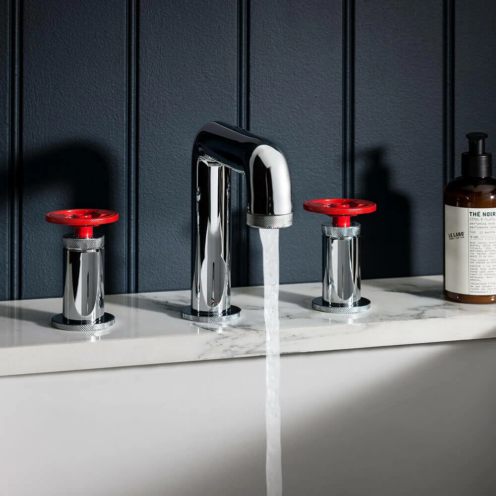 Crosswater Union 3 Hole Basin Mixer Tap With Red Wheels - Chrome 3 Crosswater Union 3 Hole Basin Mixer Tap With Red Wheels - Chrome