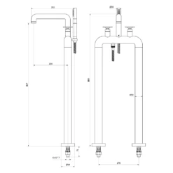 Crosswater Union Floorstanding Bath Shower Mixer Tap With Wheels - Brushed Black Chrome 7 Crosswater Union Floorstanding Bath Shower Mixer Tap With Wheels - Brushed Black Chrome -TAP WAREHOUSE Shop crosswater union floorstanding bath shower mixer wheels technical drawing