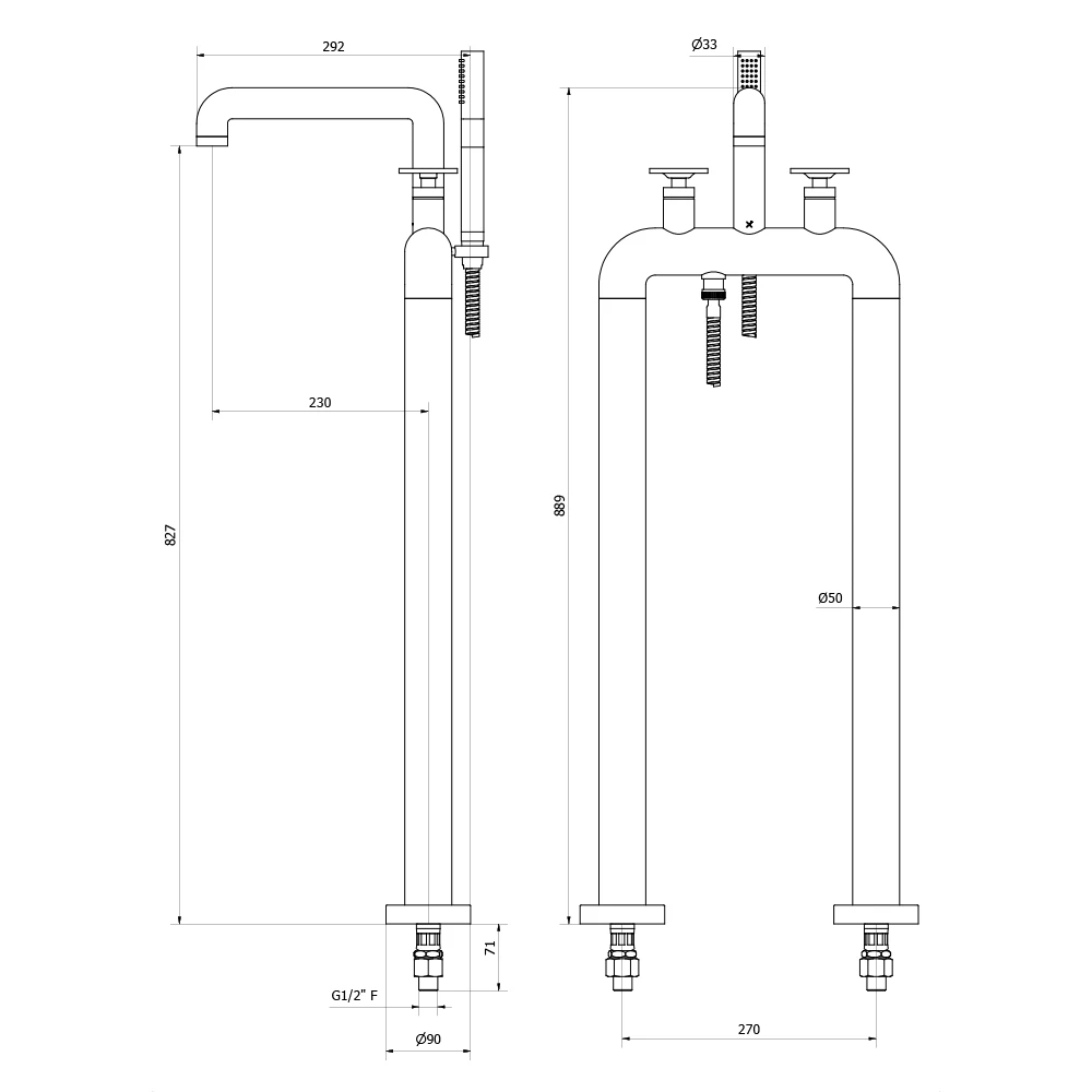 Crosswater Union Floorstanding Bath Shower Mixer Tap With Wheels - Brushed Black Chrome 5 Crosswater Union Floorstanding Bath Shower Mixer Tap With Wheels - Brushed Black Chrome - Image 3