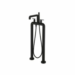 Crosswater Union Freestanding Matt Black Bath Shower Mixer With Lever Handles And Floor Plate