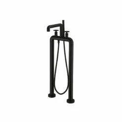 Crosswater Union Freestanding Matt Black Bath Shower Mixer With Wheel Handles And Floor Plate -TAP WAREHOUSE Shop crosswater union matt black freestanding bath shower mixer wheels cutout