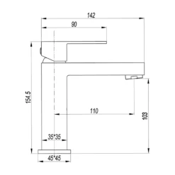Crosswater Verge Basin Monobloc Mixer Tap - Matt Black -TAP WAREHOUSE Shop crosswater verge basin mono mixer tap tech drawing
