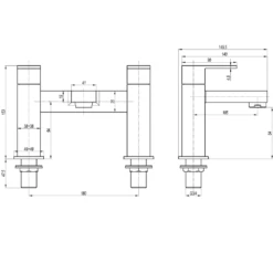 Crosswater Verge Deck Mounted Bath Filler - Brushed Stainless Steel Effect 11 Crosswater Verge Deck Mounted Bath Filler - Brushed Stainless Steel Effect -TAP WAREHOUSE Shop crosswater verge bath filler tap tech drawing