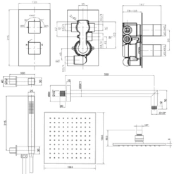 Crosswater Water Square 2 Outlet 2 Handle Shower Bundle - Chrome 13 Crosswater Water Square 2 Outlet 2 Handle Shower Bundle - Chrome -TAP WAREHOUSE Shop crosswater water square 2 outlet shower bundle tech drawing