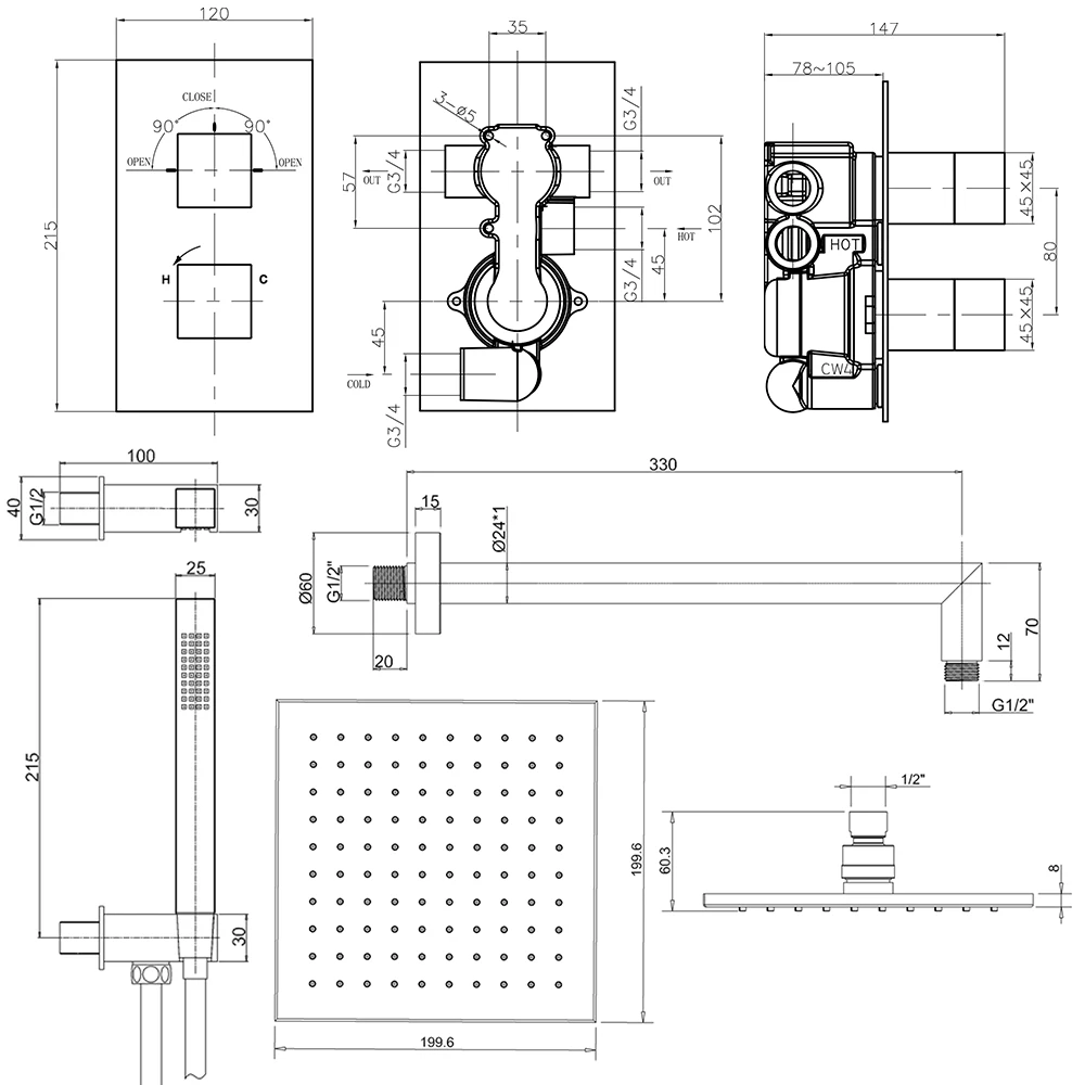Crosswater Water Square 2 Outlet 2 Handle Shower Bundle - Chrome 8 Crosswater Water Square 2 Outlet 2 Handle Shower Bundle - Chrome - Image 6