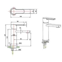 Crosswater Wisp Mini Mono Basin Mixer - Matt Black 7 Crosswater Wisp Mini Mono Basin Mixer - Matt Black -TAP WAREHOUSE Shop crosswater wisp mini basin mixer tap tech drawing
