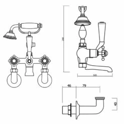 Crosswater Belgravia Crosshead Wall Mounted Bath Shower Mixer With Handset Kit 11 Crosswater Belgravia Crosshead Wall Mounted Bath Shower Mixer With Handset Kit -TAP WAREHOUSE Shop dimensions crosswater bl422dc bl004wc