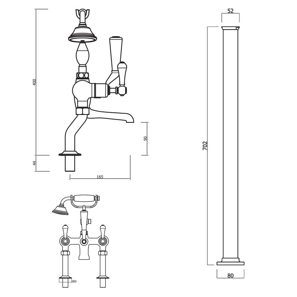 Crosswater Belgravia Lever Floor Standing Bath Shower Mixer With Handset Kit 9 Crosswater Belgravia Lever Floor Standing Bath Shower Mixer With Handset Kit - Image 7