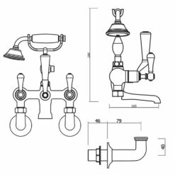 Crosswater Belgravia Lever Wall Mounted Bath Shower Mixer With Handset Kit 11 Crosswater Belgravia Lever Wall Mounted Bath Shower Mixer With Handset Kit -TAP WAREHOUSE Shop dimensions crosswater bl422dc lv bl004wc