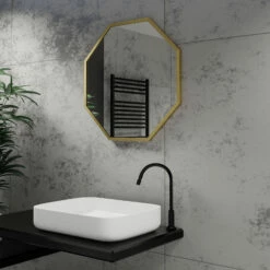 Origins Living Docklands Octagon Mirror 600 X 600mm - Brushed Brass -TAP WAREHOUSE Shop docklands octagon mirror brushed brass lifestyle2