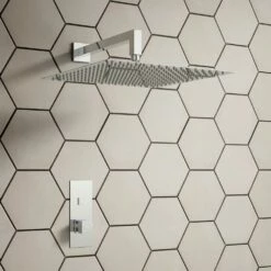 Dominic Concealed Thermostatic Push Button Shower Valve & Fixed Shower Head - 300mm Wall Arm - 300mm Head