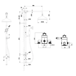 Butler & Rose Eliza Traditional Shower Valve & Rigid Riser Kit 11 Butler & Rose Eliza Traditional Shower Valve & Rigid Riser Kit -TAP WAREHOUSE Shop dr eliza trad valve kit technical drawing5B15D