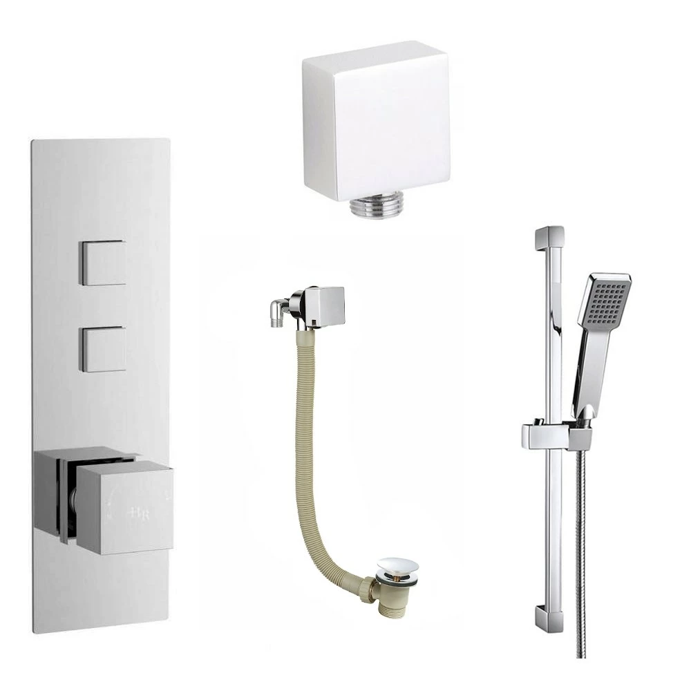 Kealey Concealed Thermostatic Push Button Shower Valve, Slide Rail Kit & Overflow Bath Filler 4 Kealey Concealed Thermostatic Push Button Shower Valve, Slide Rail Kit & Overflow Bath Filler - Image 2