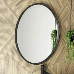 Core LED Illuminated Round Brushed Brass Framed Mirror With Demister Pad & Colour Change Lights - 600mm 17 Core LED Illuminated Round Brushed Brass Framed Mirror With Demister Pad & Colour Change Lights - 600mm -TAP WAREHOUSE Shop drench core round black mirror lifestyle