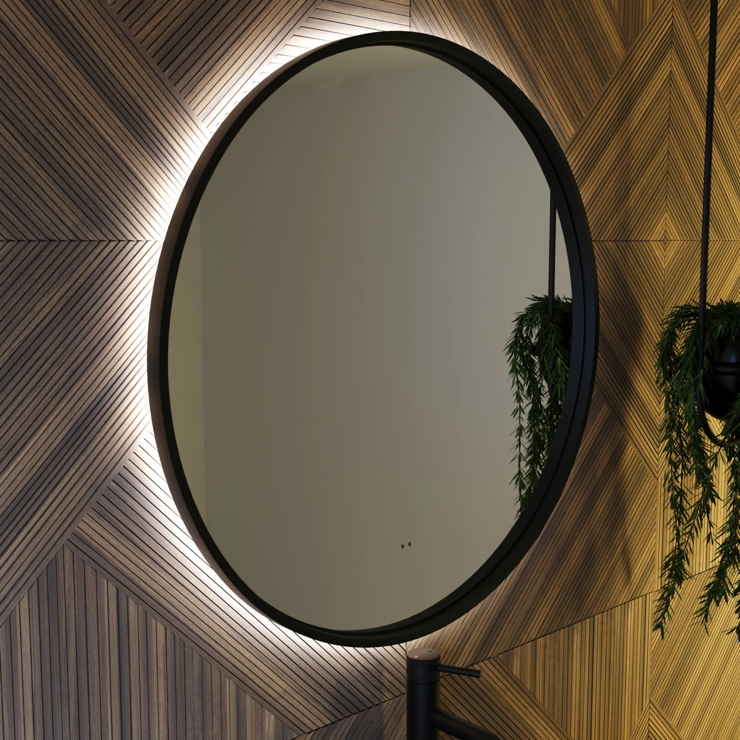 Core LED Illuminated Round Brushed Brass Framed Mirror With Demister Pad & Colour Change Lights - 600mm 4 Core LED Illuminated Round Brushed Brass Framed Mirror With Demister Pad & Colour Change Lights - 600mm - Image 2
