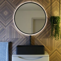 Core LED Illuminated Round Brushed Brass Framed Mirror With Demister Pad & Colour Change Lights - 600mm