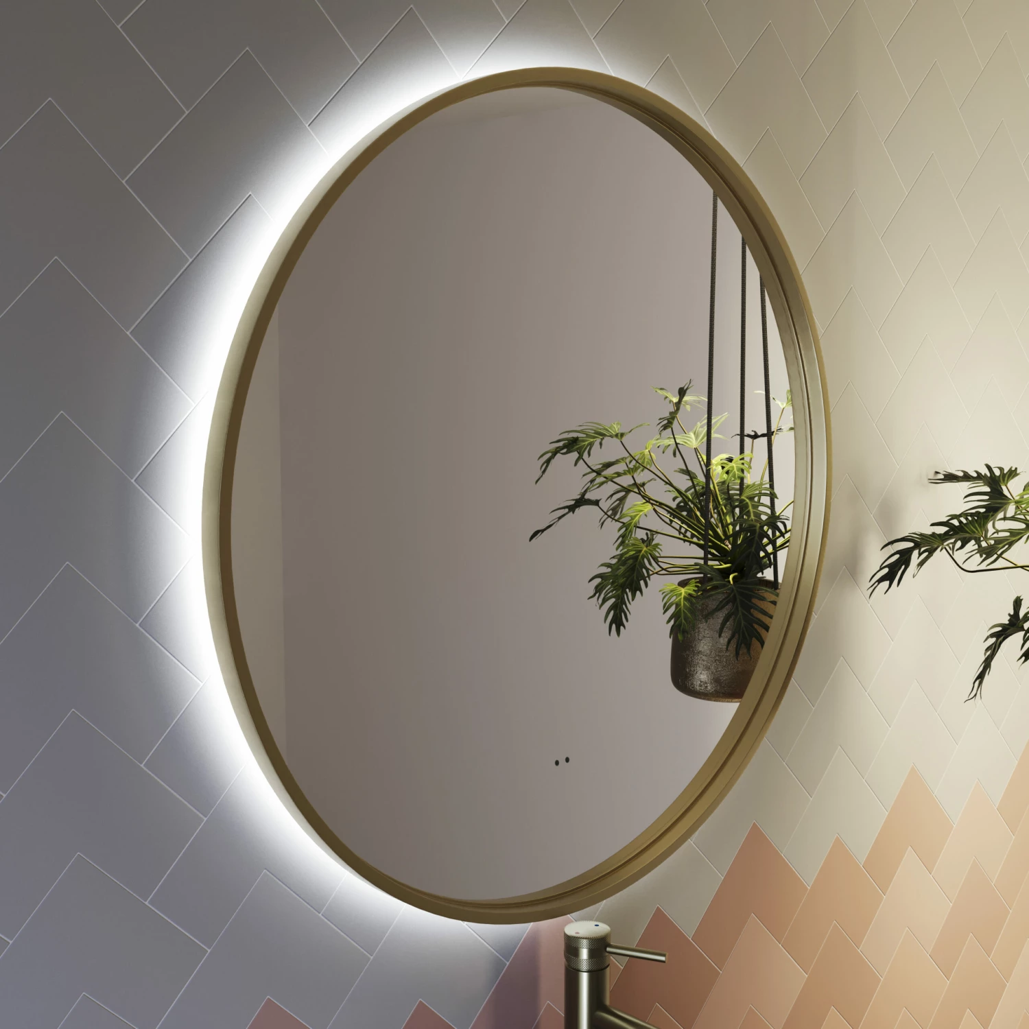 Core LED Illuminated Round Brushed Brass Framed Mirror With Demister Pad & Colour Change Lights - 600mm 9 Core LED Illuminated Round Brushed Brass Framed Mirror With Demister Pad & Colour Change Lights - 600mm - Image 7